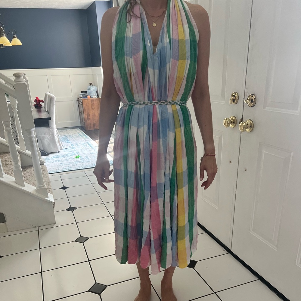 Mille Marilyn Plaid Halter Neck Full Skirt Midi Dress Cotton